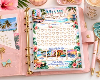 Miami Travel Savings Tracker Printable, Vacation Money Savings Challenge, Budget Binder, Planner Insert PDF
