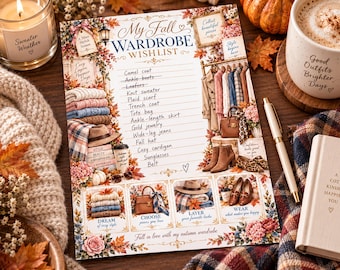 Fall Wardrobe Wishlist Printable, Clothing & Accessories Autumn Wish List, Fashion Shopping List, Style Planner