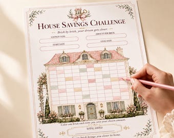 House Savings Tracker Printable, Home Savings Challenge Tracker, Planner Insert, 4 Sizes PDF
