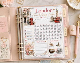 London Travel Savings Tracker Printable, UK Trip Savings Challenge, Travel Budget Planner, Vacation Fund PDF, A4 Letter A5