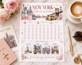 New York Vacation Savings Challenge Printable, NYC Travel Savings Tracker, Budget Binder, Planner insert  PDF