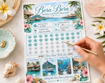 Bora Bora Travel Savings Tracker Printable, Vacation Fund Tracker, Dream Trip Savings Challenge, Budget Binder PDF