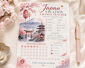 Japan Vacation Savings Tracker Printable, Savings Challenge, Travel Fund Planner, Budget Binder Insert, US Letter A4 A5 Half Letter