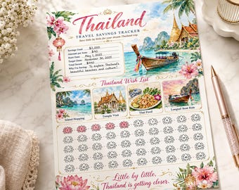 Thailand Travel Savings Tracker Printable, Trip Savings Challenge, Vacation Fund Planner, Budget Binder Insert, A4 US Letter A5 Half Letter