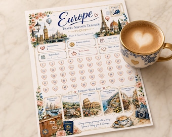 Europe Travel Savings Tracker Printable, Vacation Fund Tracker, Trip Savings Challenge, Budget Binder PDF