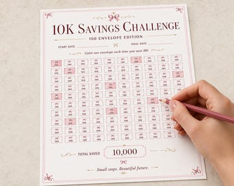 10K Savings Challenge Printable, 100 Envelope Savings Tracker, 10,000 Money Saving Challenge PDF, A4 US Letter A5 Half Letter