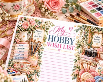 Hobby Wishlist Printable, Planner Insert PDF, Wish list A4, A5, US letter and Half Letter