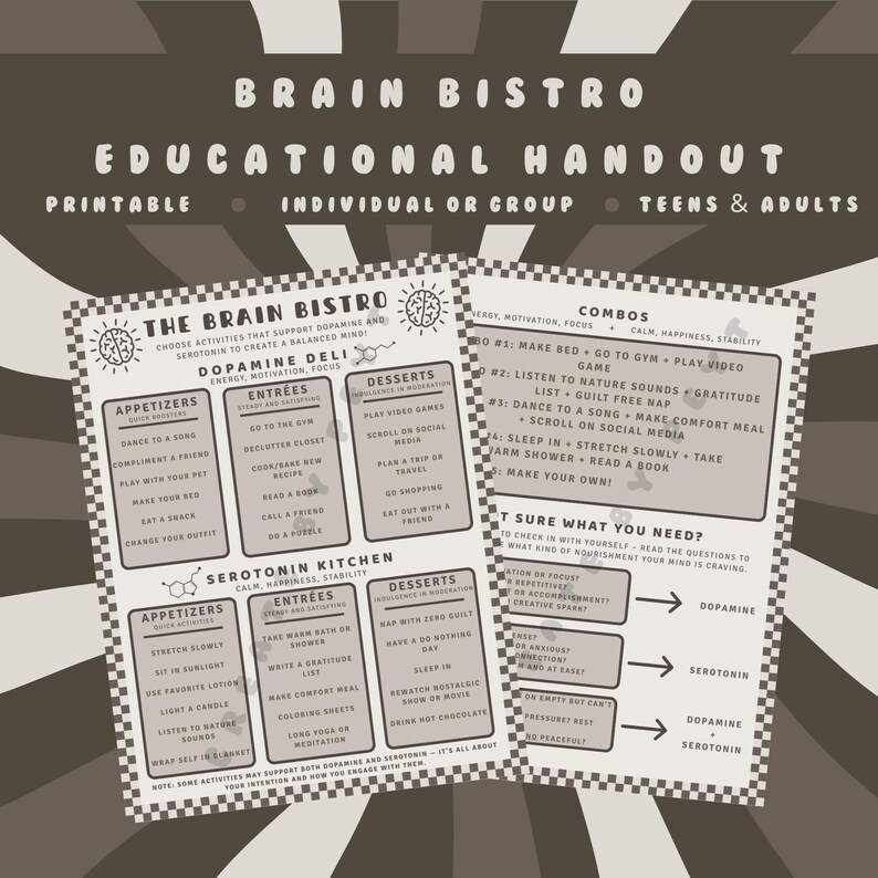 Brain Bistro | Dopamine & Serotonin Menu | Mental Health Activity Menu ...