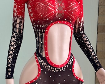Ombré Fishnet Romper/ Exotic Dancewear & Stripper Outfit