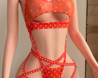 Neon Orange Exotic Dance Outfit / Stripper wear