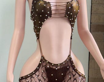 Cheetah Fishnet Exotic Dance Wear / Stripper Outfit