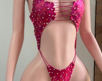 Fuchsia Pink Snake Skin Slingshot Design / Exotic Dancewear & Stripper Outfit