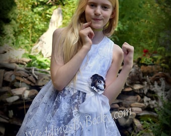 Camo flower girl dress-- Mossy Oak winter with Lace Overlay size 6 ONLY last one- Made in the USA