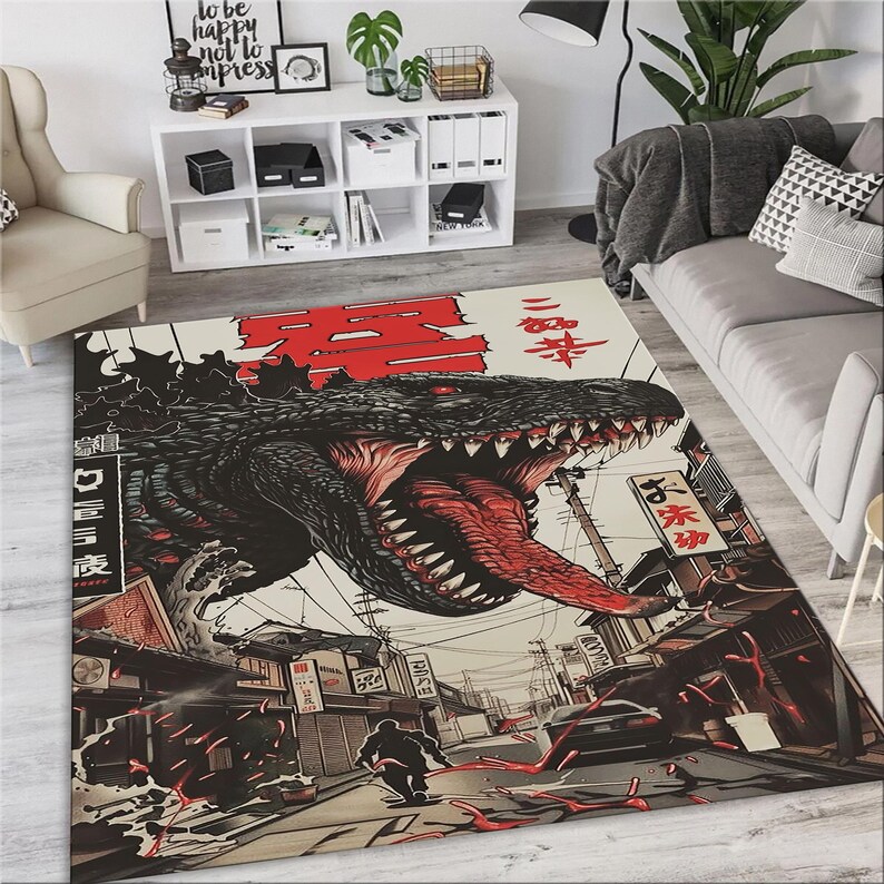 Godzilla Rug – Godzilla Legends Rug, Hokusai Inspired Doormat, Game ...