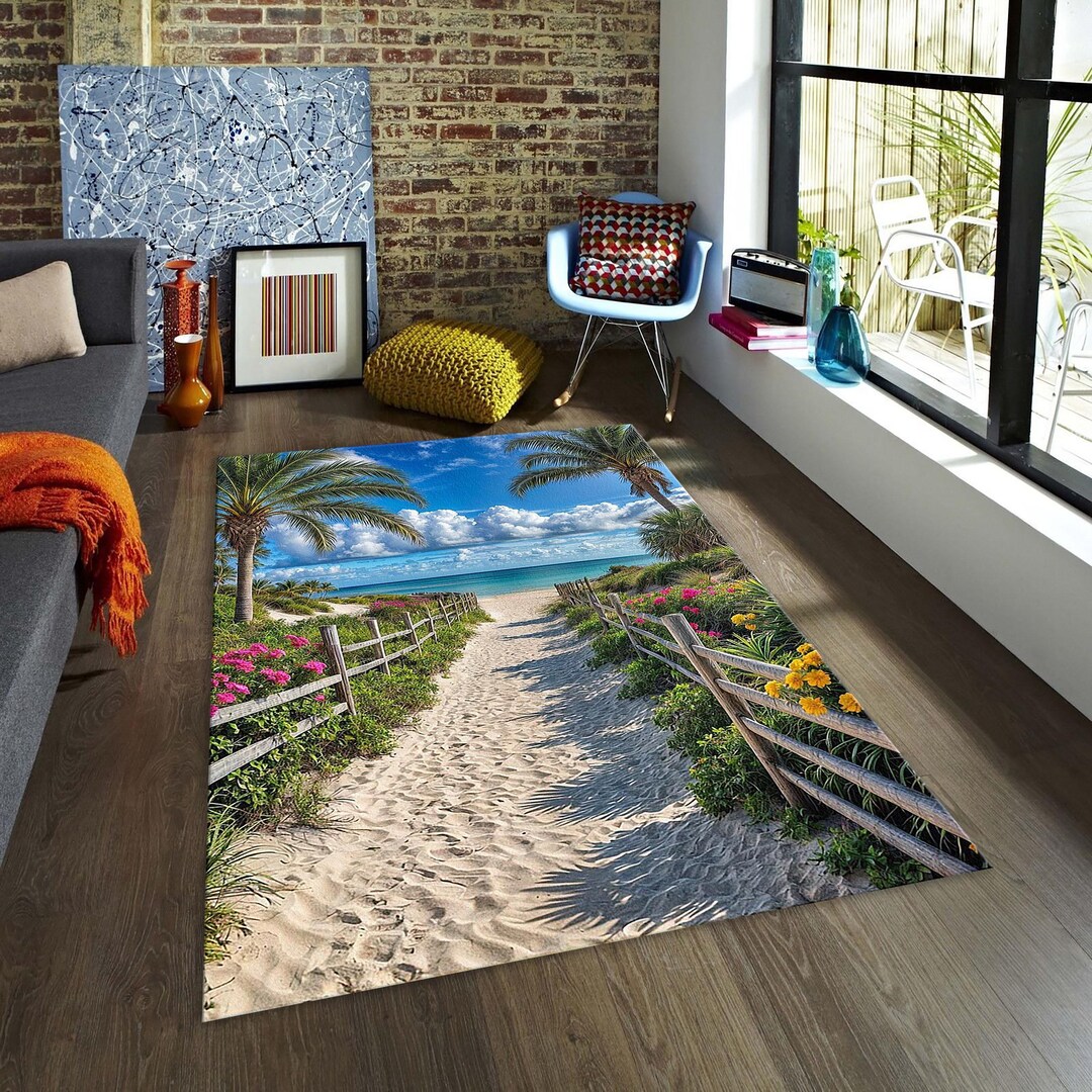 Beach Landscape Rug, Tropical Beach Rug, Coastal Path Floor Rug, Beach ...