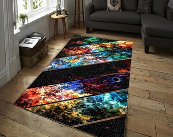 Galaxy Nebula Streifen Teppich - Bunter Kosmischer Teppich mit Sternen und Planeten Design für Wohnzimmer, Schlafzimmer, Wohnheim, Spielzimmer Dekor