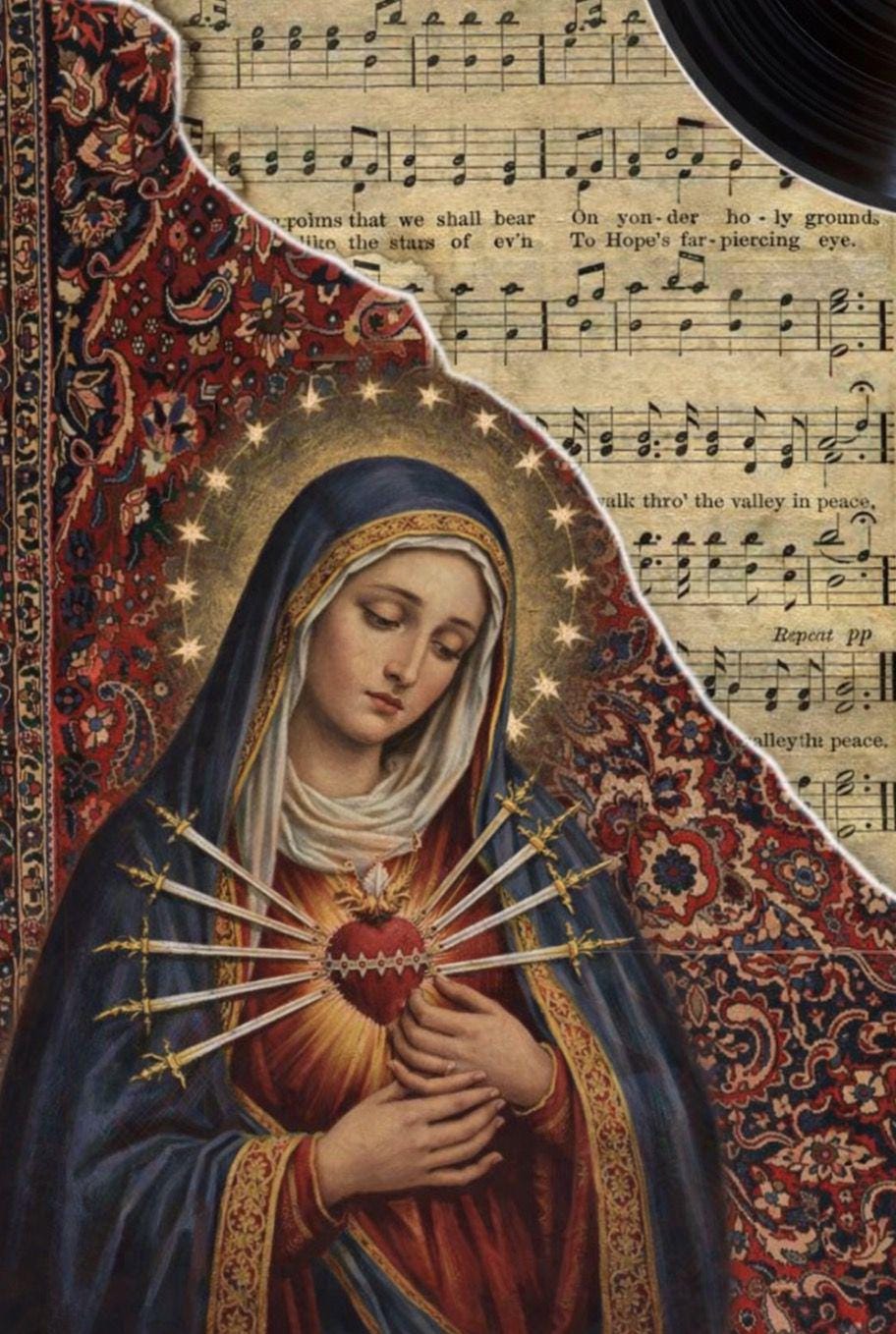 Scared Heart Rug Sacred Heart of Mary Rug, Holy Mother Mary, Catholic Spiritual Rug ...