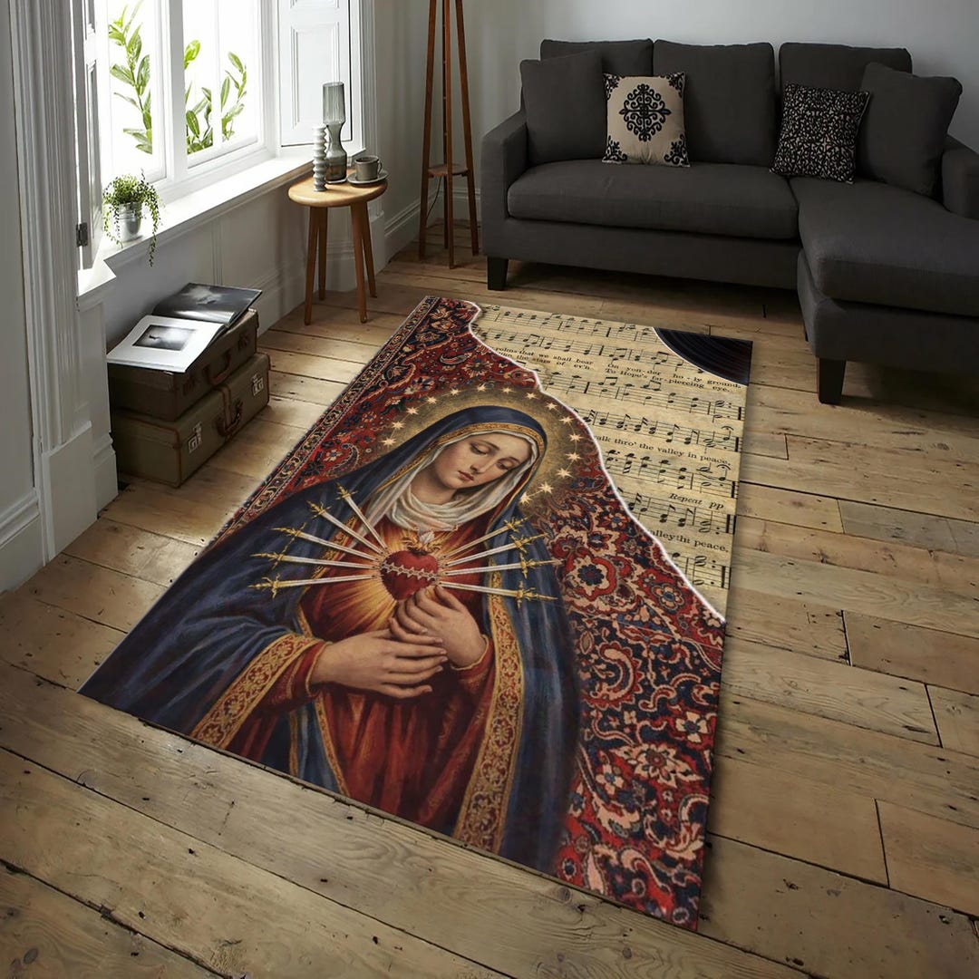 Scared Heart Rug Sacred Heart of Mary Rug, Holy Mother Mary, Catholic Spiritual Rug ...