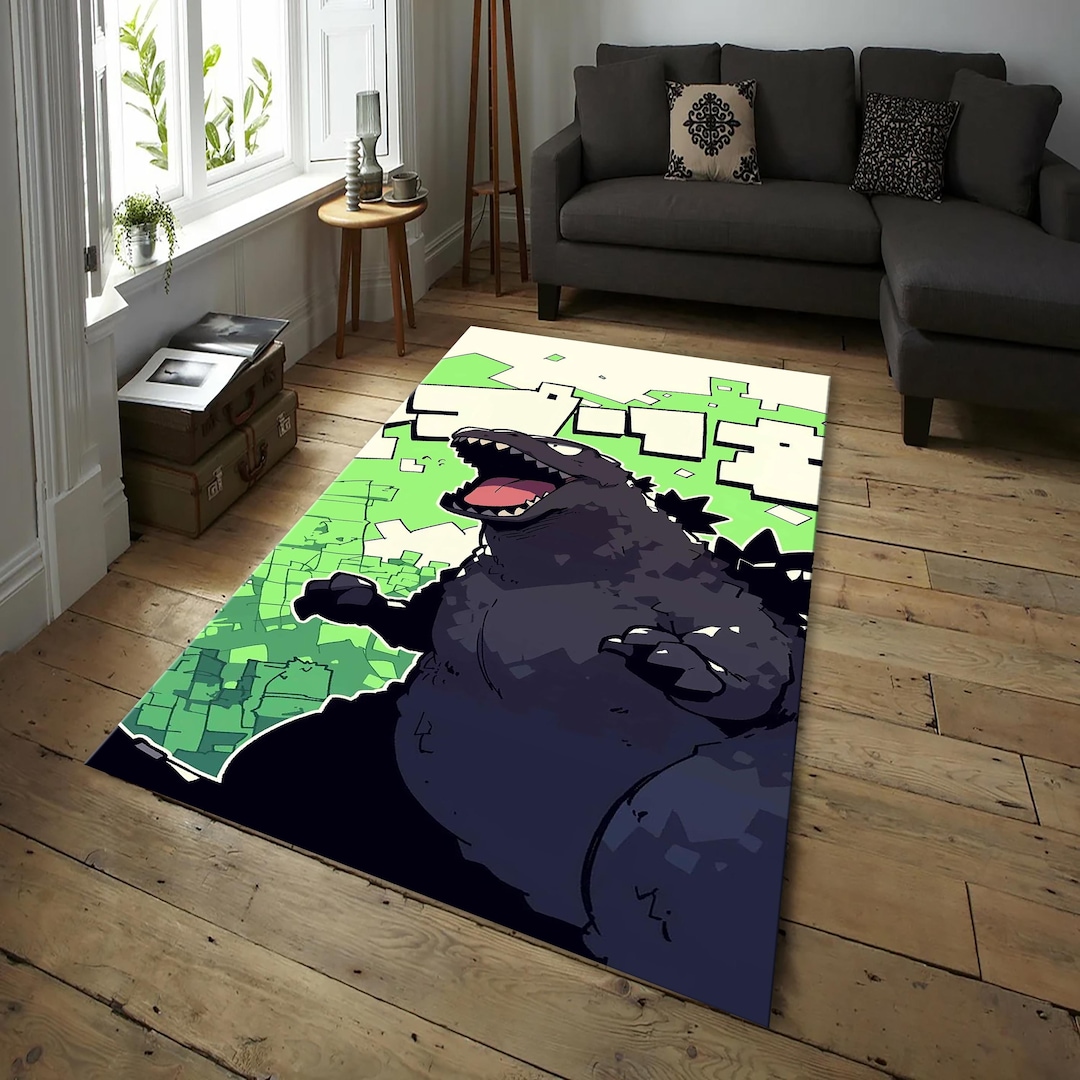 Godzilla Cartoon Rug – Kids Room Monster Decor, Playroom Accent Carpet ...