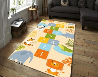 Kleurrijk hinkelspelskleed - speelkamer leuke leermat - pastel dierentuinthematapijt - kinderspeelgoed hinkelspels - antislip educatief tapijt