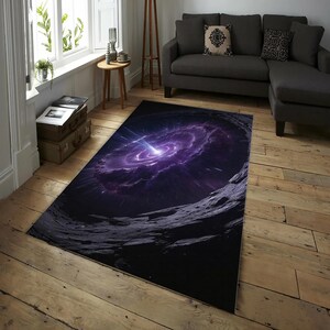 Alfombra Nebulosa Morada, Alfombra Galaxia Cósmica, Decoración de Suelo Astral, Alfombra Espacial Única para Interiores Modernos, Diseño Espacial Cósmico, Alfombra para Sala de Estar