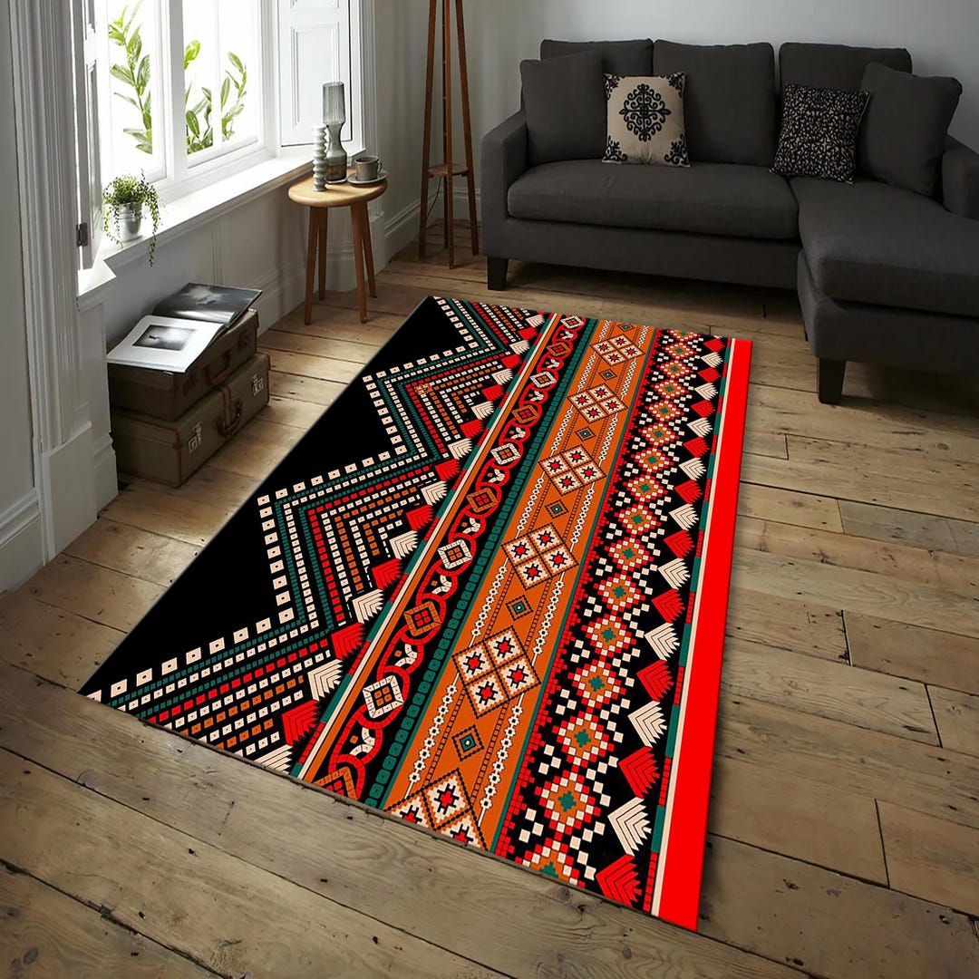 Traditional Tribal Geometric Art Rug – Bold Ethnic Pattern Carpet for ...