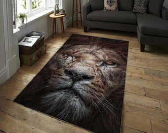 Lion Rug, Lion Area Rug, Animal Rug, Forest Decor Rug, Gift for Him Rug, Scarface Lion Rug, Lion Motivation Rug, Living Room Rug, Area Rug