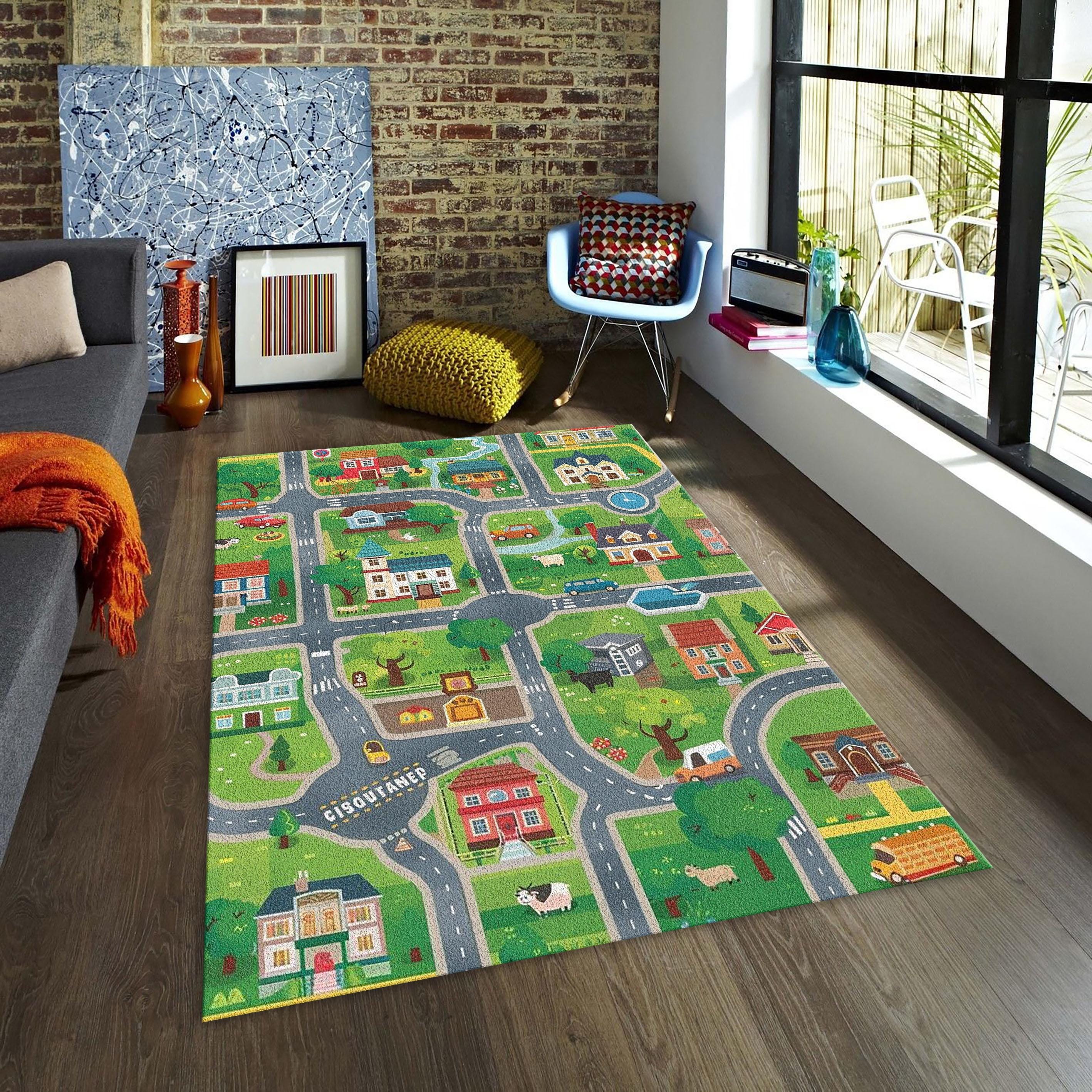 Kids Play Road Map Rug, City Street Pattern Play Mat, Nursery Bedroom ...