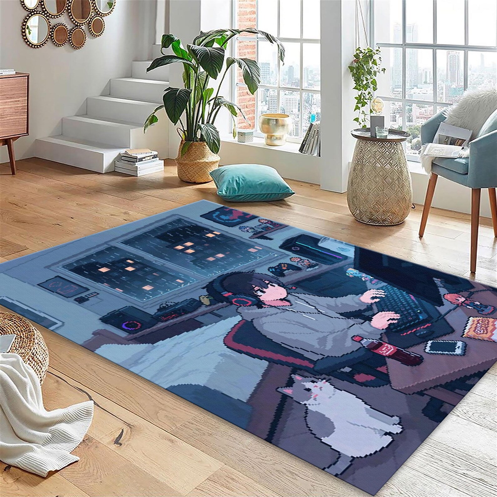 Noce Pixel Rug Pixel Art Rug, Gaming Room Rug, Anime Gamer Rug, Otaku Gaming Rug ...