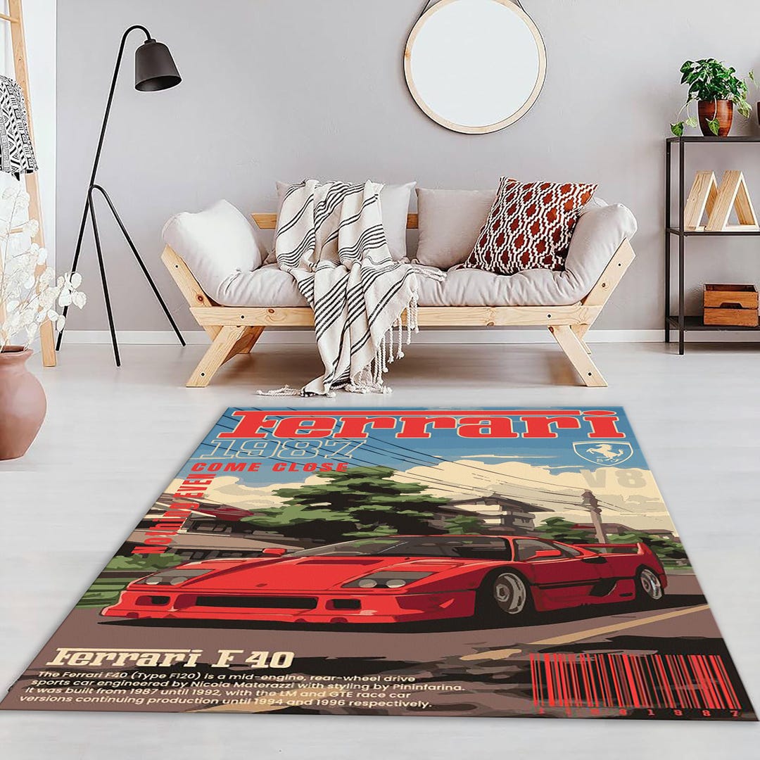Ferrari F40 Rug, Luxury Car Rug, Formula1 Rug, Red Decor Rug, Retro Car ...