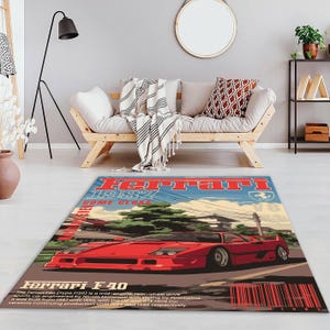 Ferrari F40 Rug, Luxury Car Rug, Formula1 Rug, Red Decor Rug, retro car rug, Vintage Ferrari Rug, Sports Car Rug, Ferrari Decor, Area Rug