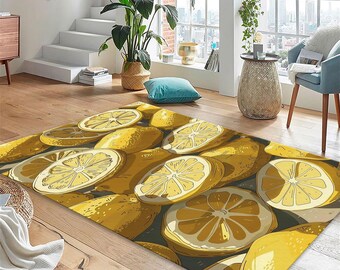 Lemon Rug, Lemon Pattern Rug, Area Rug, Yellow Rug, Dining Room Rug, Gift for Mom Rug, Kitchen Rug,Home Decor Rug, Fruit Rug, Aesthetic Rug