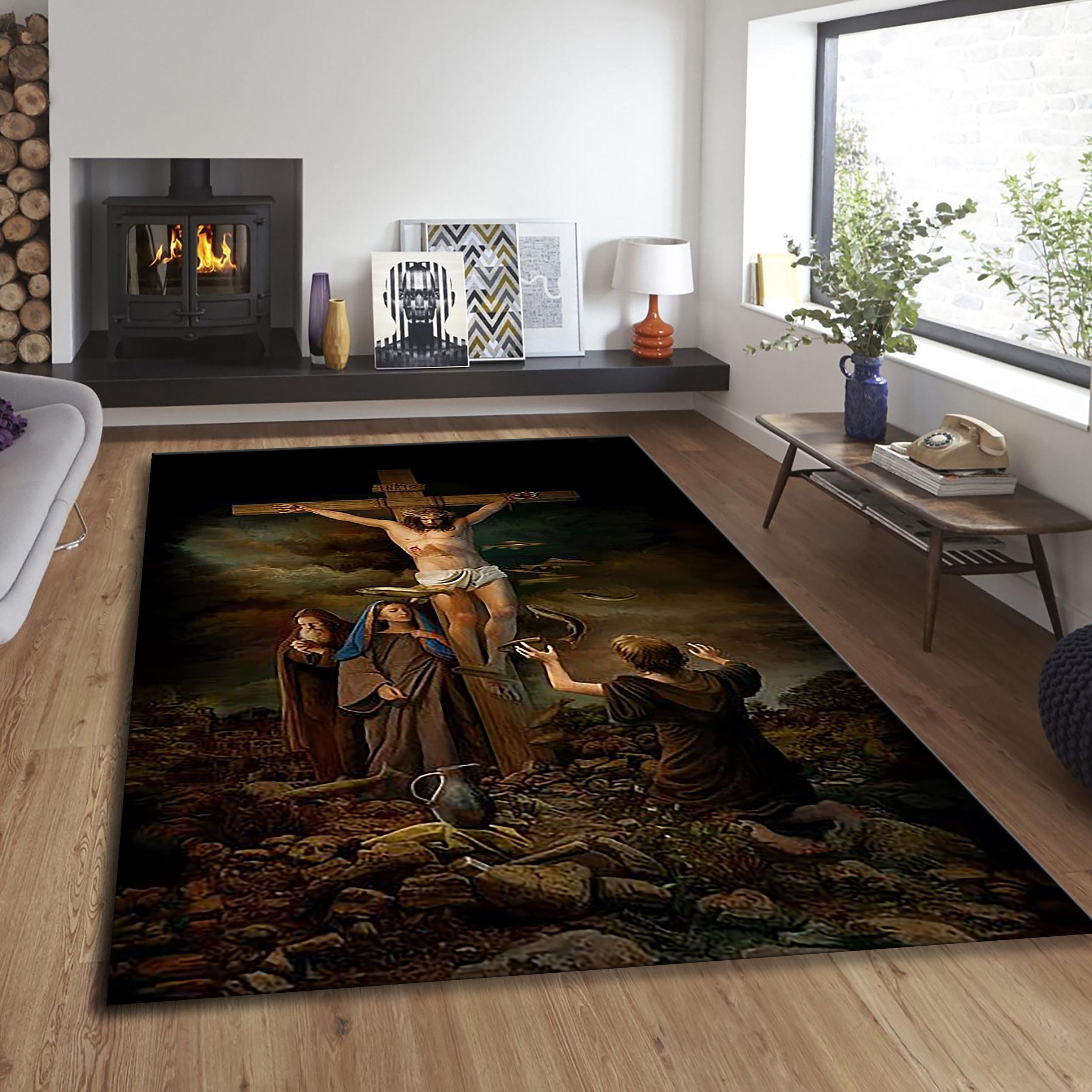 Jesus Rugs Graphics Crucifixion of Jesus Rug, Christian Prayer Rug, Jesus Decor, Catholic ...