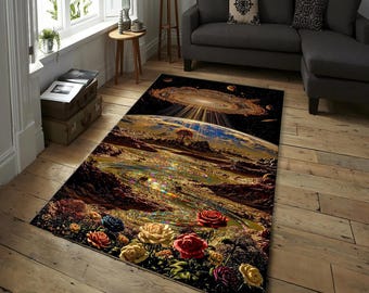 Cosmic Galaxy Landscape Rug, Fantasy Universe Area Carpet, Mystical Surreal Design, Space Themed Rug, Astronomy Decor Rug, Planet Design Rug