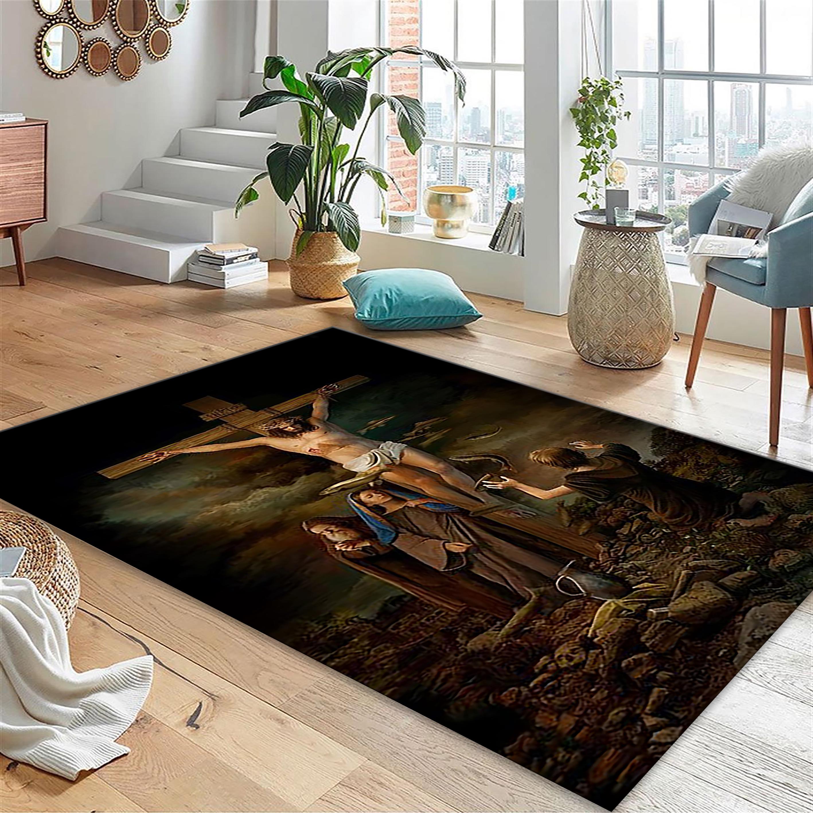 Jesus Rugs Graphics Crucifixion of Jesus Rug, Christian Prayer Rug, Jesus Decor, Catholic ...