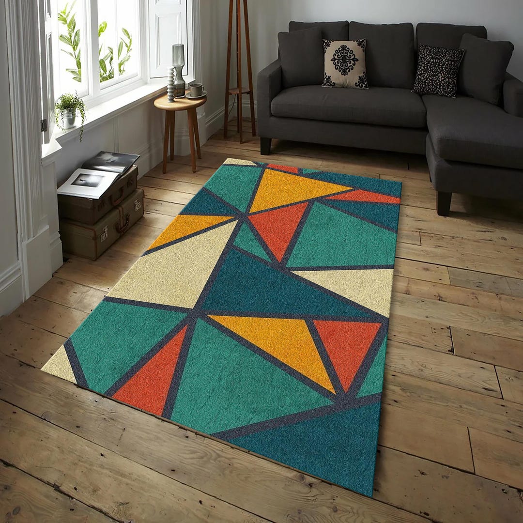 Modern Geometric Rug, Colorful Lines Carpet, Abstract Area Rug, Modern ...