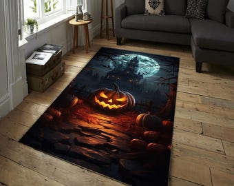 Halloween-Kürbis-Teppich - Gruseliger Spukhaus-Teppich, Gothic-Raumdekor, Gruseliger Hausakzent-Teppich, Wohnzimmerteppich, Spielzimmerteppich