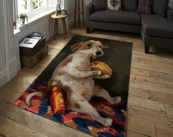 Schlafende Katze auf Klavier Kunstteppich - Gemütlicher Ölgemälde-Teppich mit weißer Katze, die auf Tasten ruht, Wohndekoration, Schlafzimmerteppich