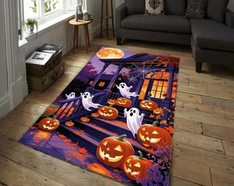 Halloween Geist Kürbis Teppich - Gruseliger Spuk Haus Teppich, Herbst Dekor Jack O Lantern Matte, Niedliche Gruselige Geister Weihnachtsgeschenk, Wohnzimmer Teppich