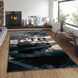 Alfombra Nissan R35 con estampado de coche deportivo, regalo para amantes de los coches, decoración para habitación de hombre, Nissan GTR, alfombra JDM Car Tuners, alfombra para sala de juegos