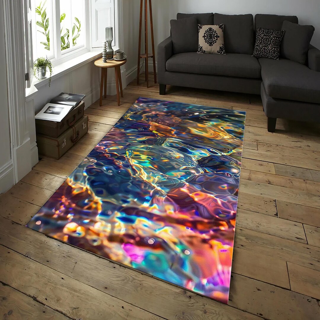 Ocean Reflection Rug Rainbow Water Reflection Rug – Abstract Holographic Waves Inspired ...