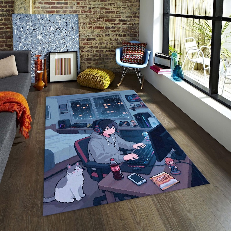 Noce Pixel Rug Pixel Art Rug, Gaming Room Rug, Anime Gamer Rug, Otaku Gaming Rug ...