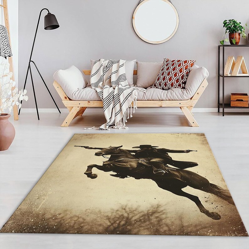 Rustic Retro Cowboy Rug, Cowboy Area Rug, Living Room Rug, Western Rug ...
