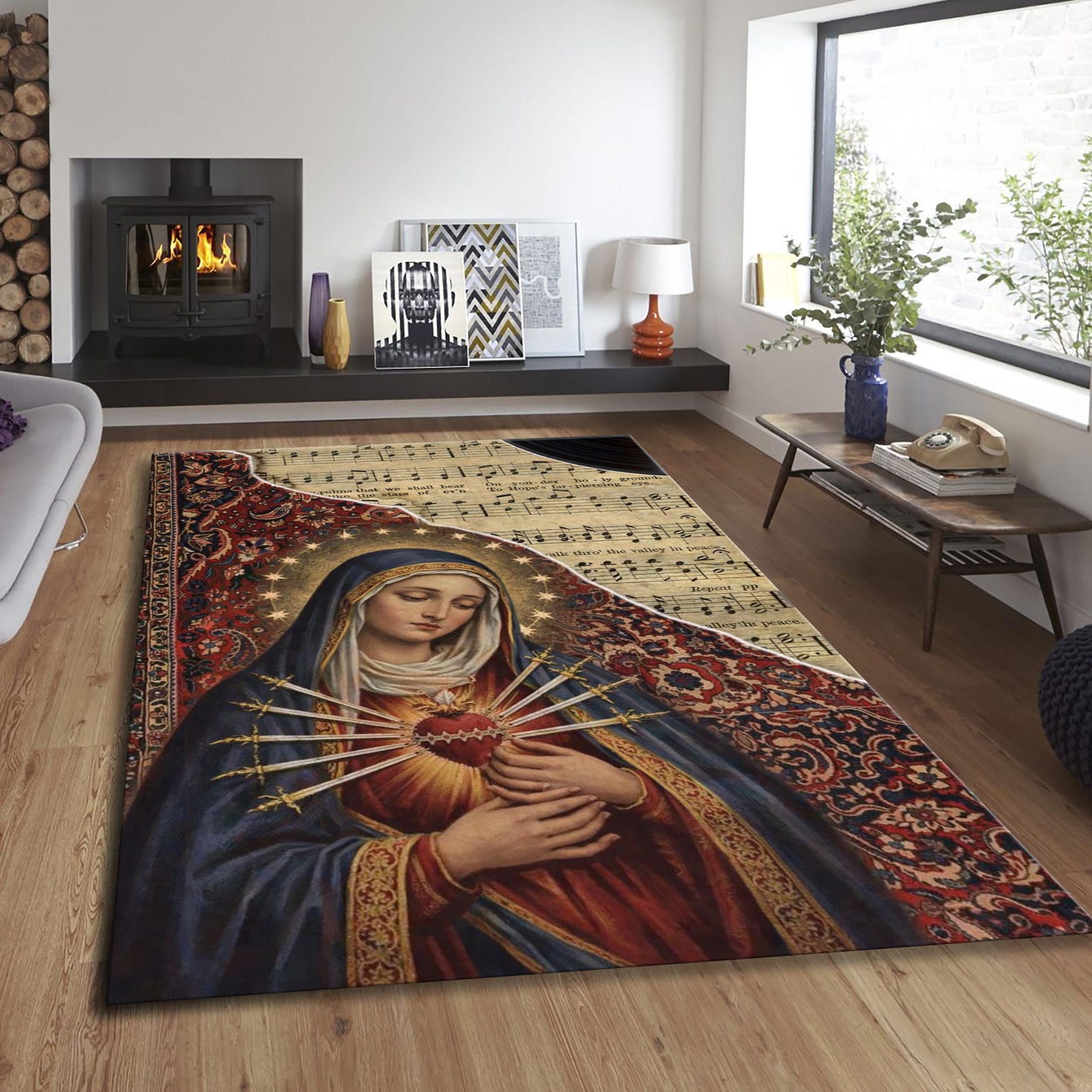 Scared Heart Rug Sacred Heart of Mary Rug, Holy Mother Mary, Catholic Spiritual Rug ...