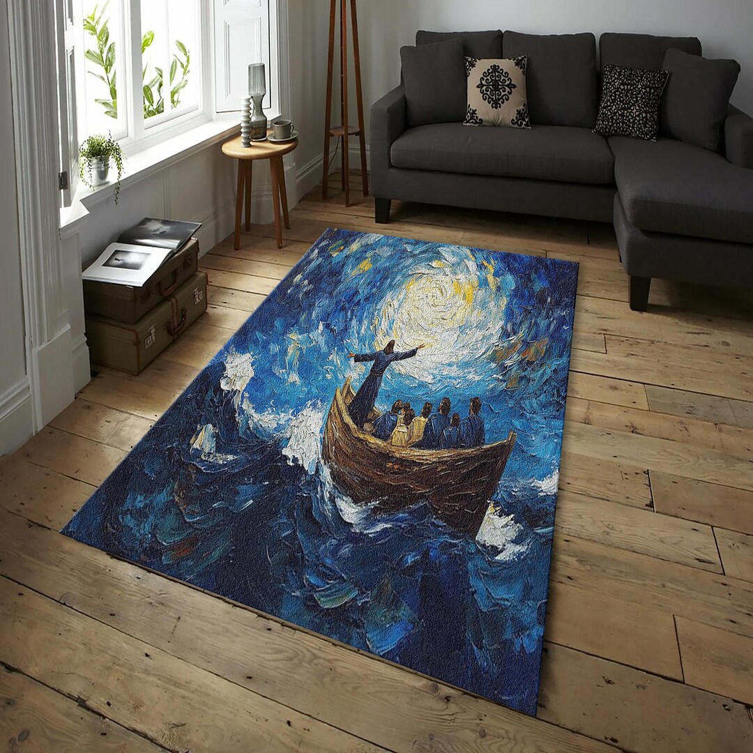 Calming Rug Jesus Calming Storm Rug | Spiritual Canvas Carpet Rug Design for Home ...
