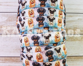 Puppies Print Fold Over Elastic - 5/8" Dog FOE - 2 Yards