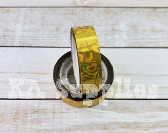 Yellow Holographic Heart Tape - Decorative Shimmer Tape