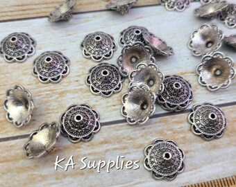14mm Antique Silver Flower Spacer Bead Caps - Jewelry Supplies - DIY Jewelry - Findings
