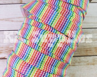 Rainbow Chevron Fold Over Elastic: 5/8" DIY Sewing - 2 Yards