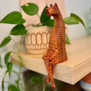 Hand-Carved Wooden Leopard Sculpture, Made In Kenya, Jacaranda Wood, Sits On Ledge
